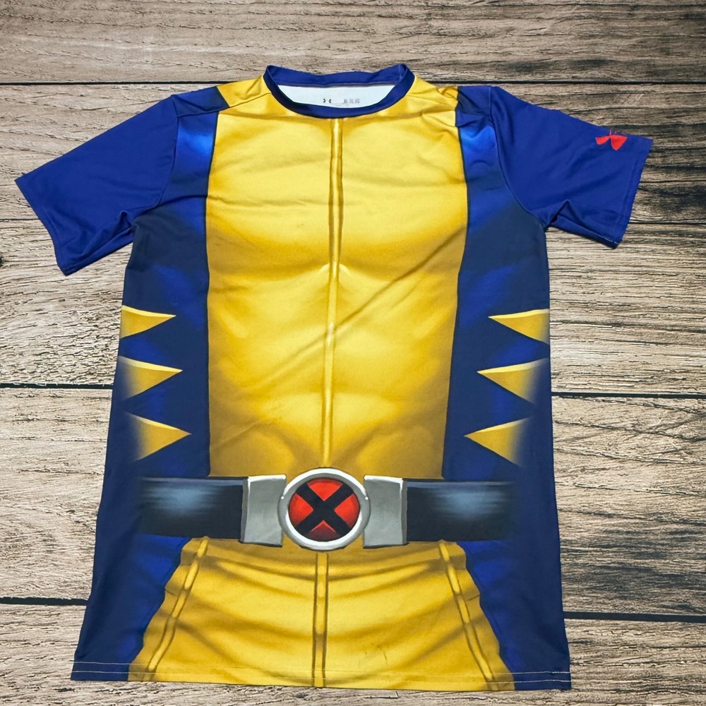 Under Armour Wolverine Compression Shirt Mens XL Yellow Blue Alter Ego HeatGear